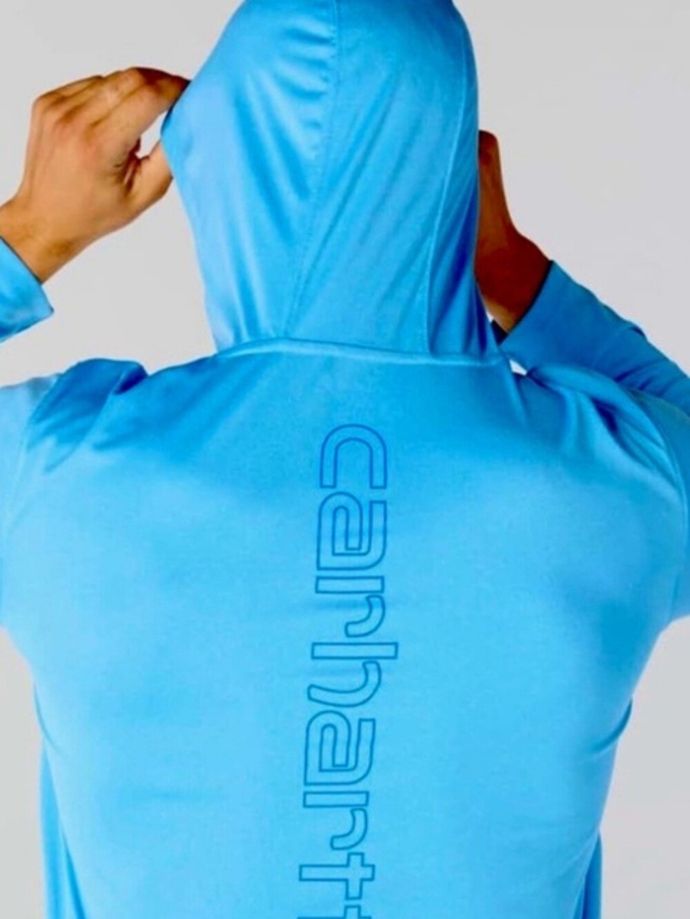 Carhartt Turquoise Lightweight Force Sun Defender Logo Long Sleeve Hoodie LT